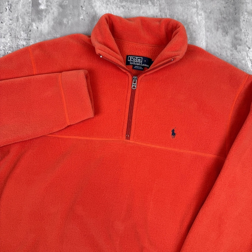 Vintage Polo Ralph Lauren 1/4 Zip Fleece Mens Small Orange Preppy Pullover USA
